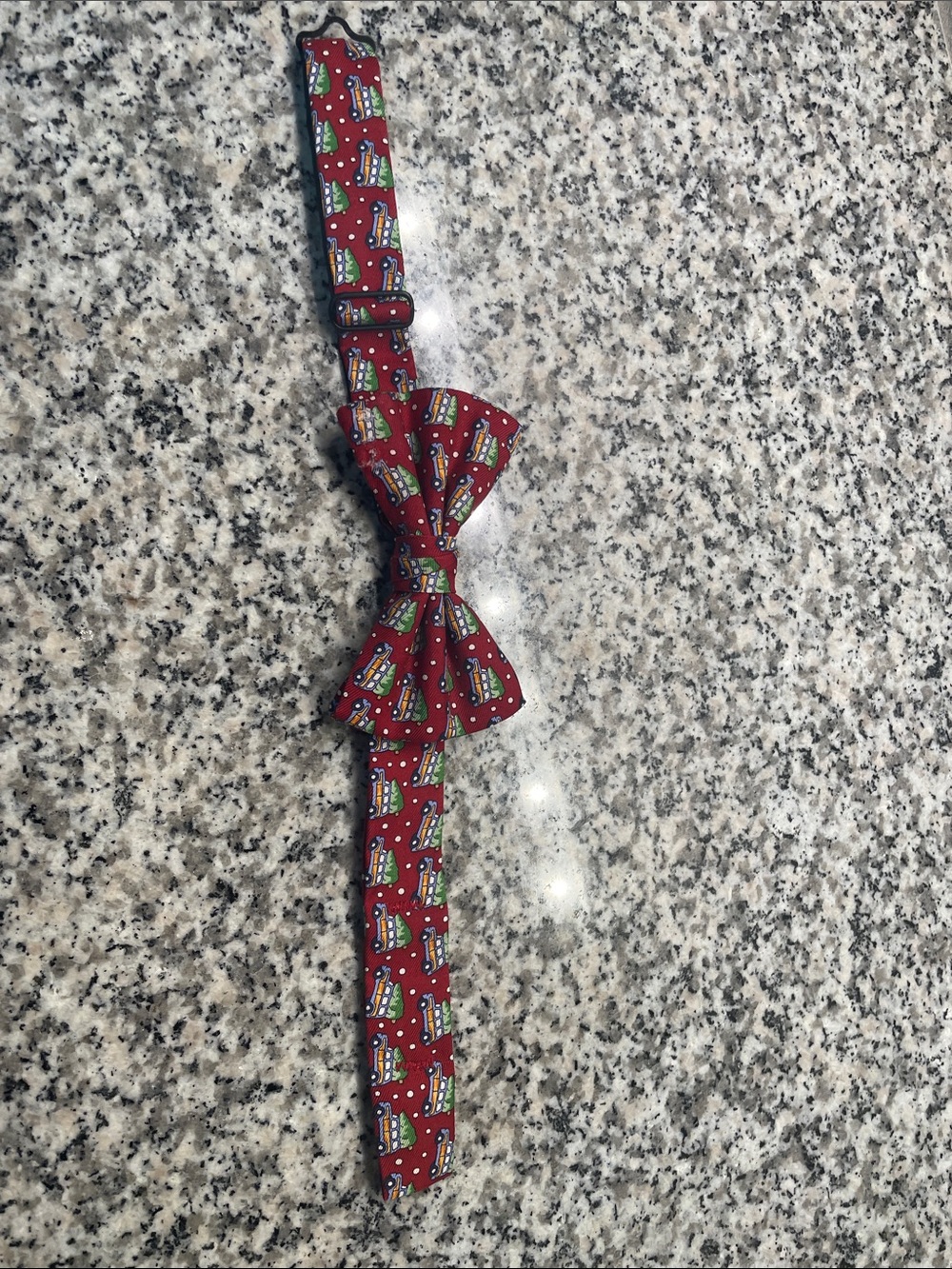 Vineyard Vines Kids Red Bow Tie with Multi-Color Boat Print